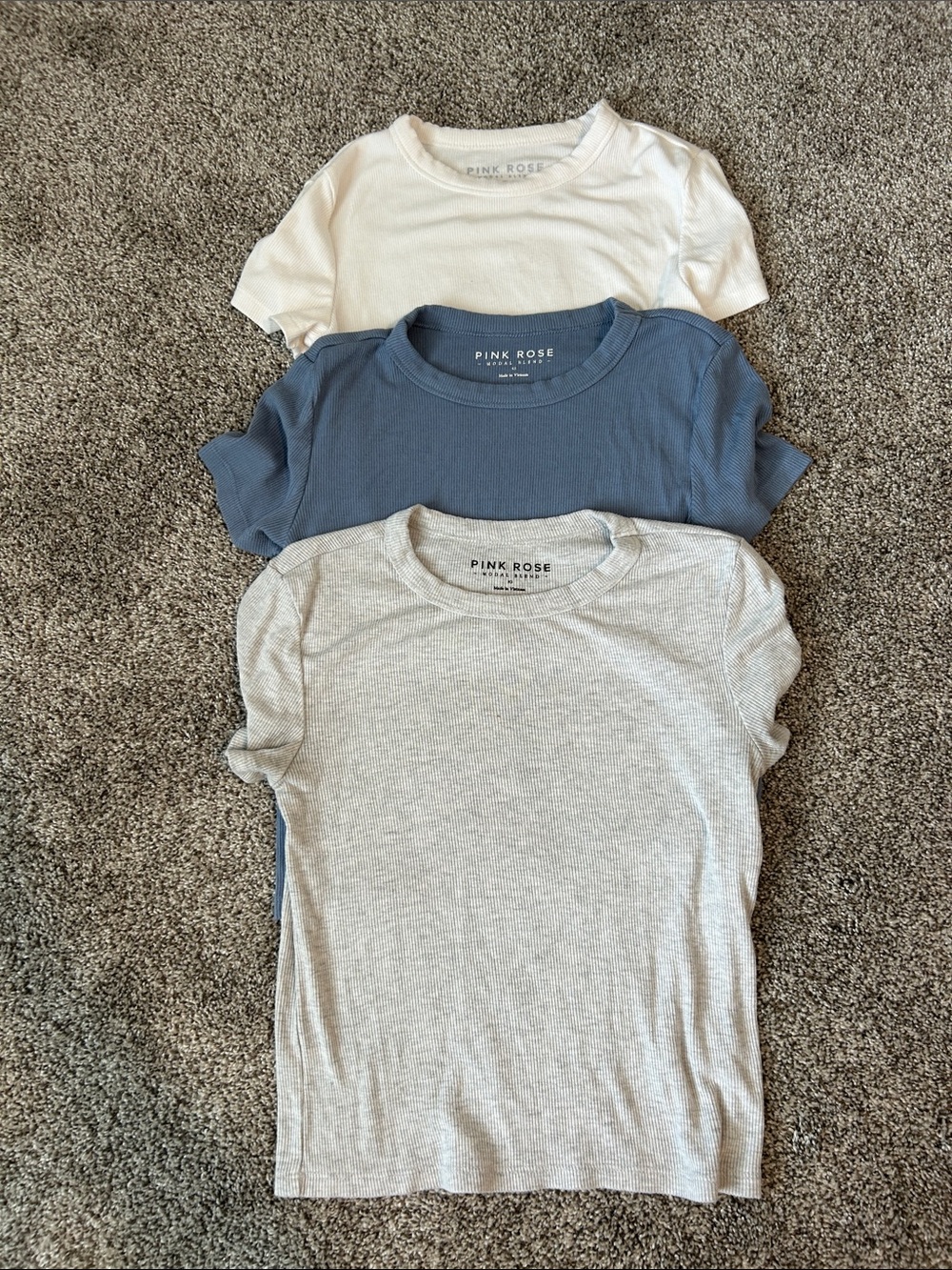 Pink Rose Short Sleeve Tee Set - White, Blue, Light Gray 3 pack!